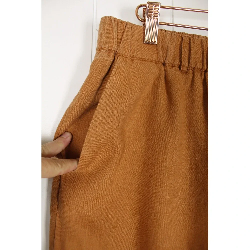 Quince 100% European Linen Tapered Ankle Pants in Golden Brown Size Small